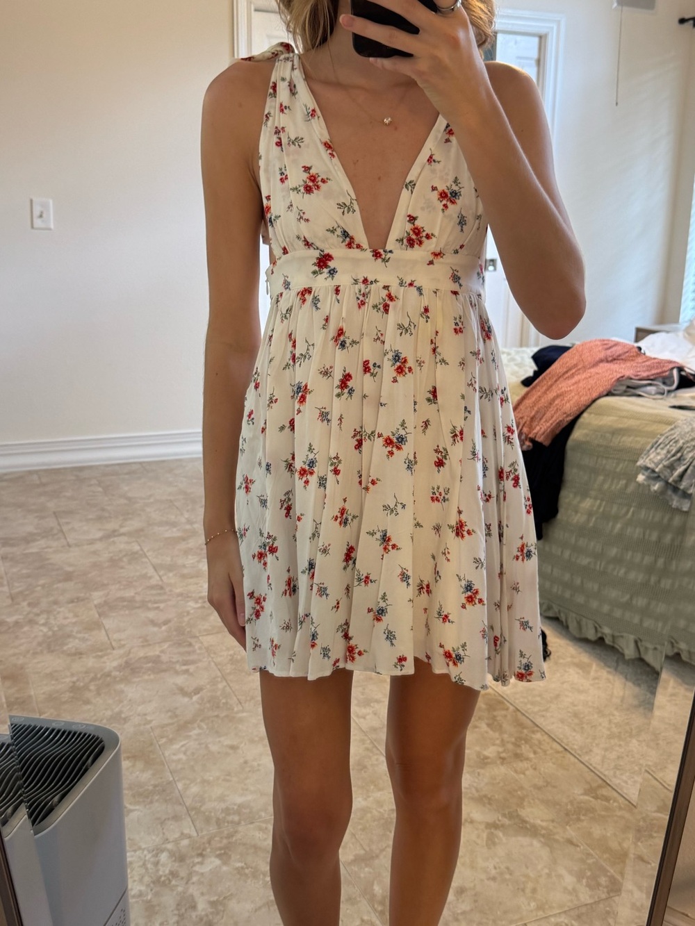 Forever 21 White Mini Dress with Red Floral Print
